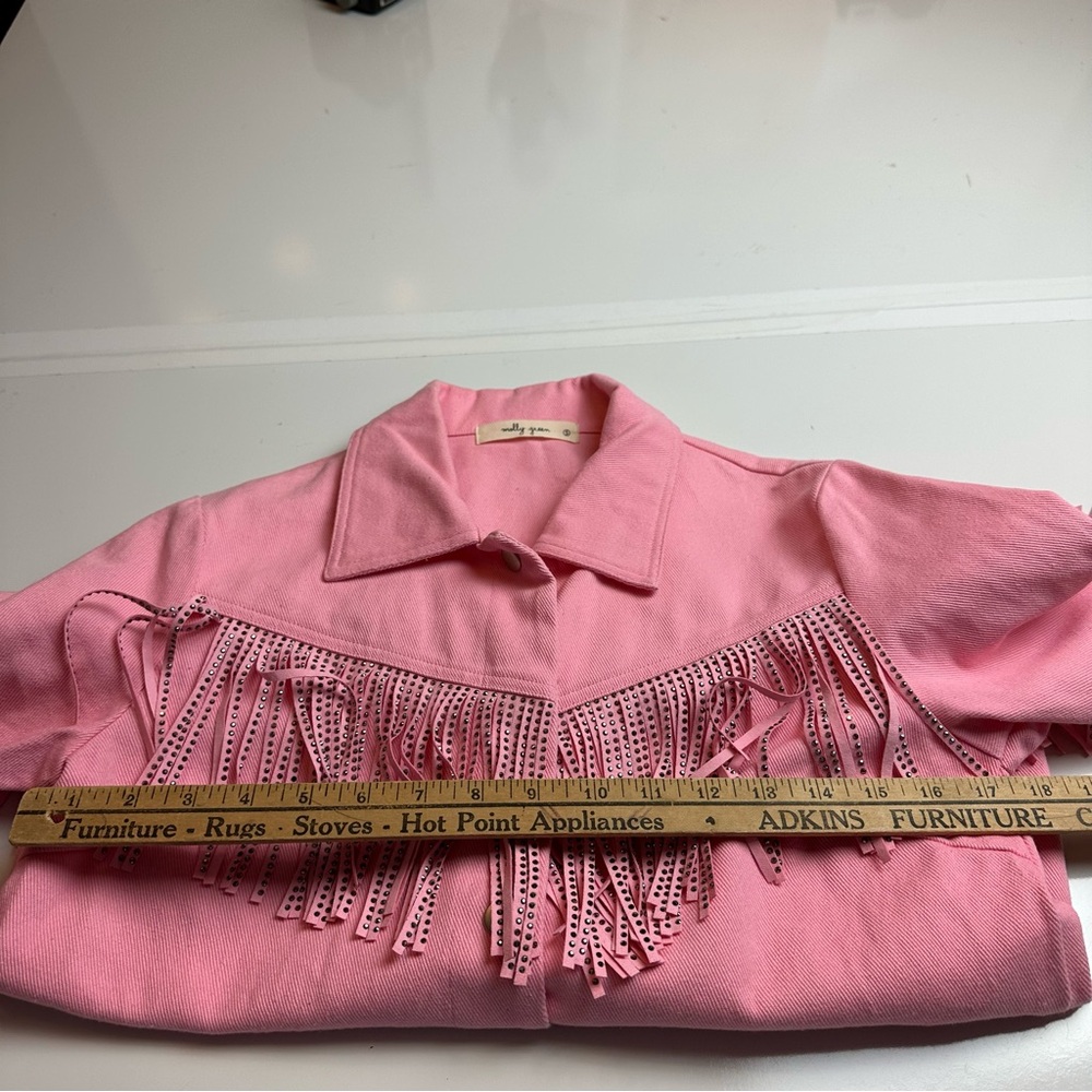 MollyGreen Pink FringeWestern CowgirlJacket Y2K RodeoFringe UtilityJacket Small - Picture 12 of 12